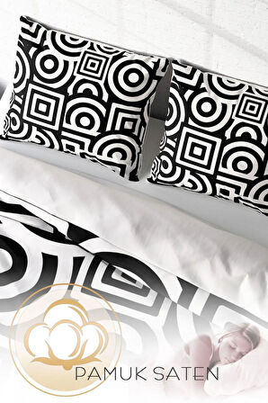 Lastikli Çarşaflı %100 Pamuk Saten Çift Kişilik Nevresim Takımı Geometric Mixed