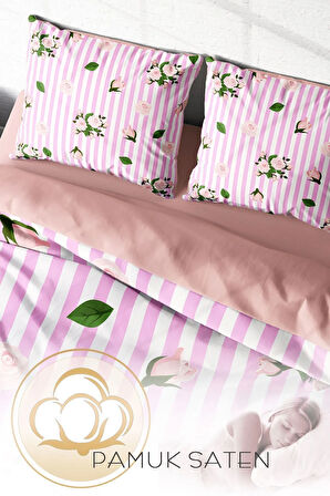 Lastikli Çarşaflı %100 Pamuk Saten Çift Kişilik Nevresim Takımı Scattered Roses