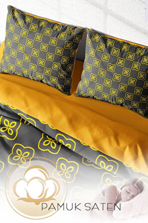 Lastikli Çarşaflı %100 Pamuk Saten Çift Kişilik Nevresim Takımı Yellow Mosaic