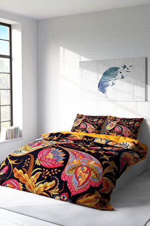 Lastikli Çarşaflı %100 Pamuk Saten Çift Kişilik Nevresim Takımı Indian