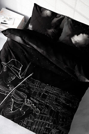 Lastikli Çarşaflı %100 Pamuk Saten Çift Kişilik Nevresim Takımı Night City