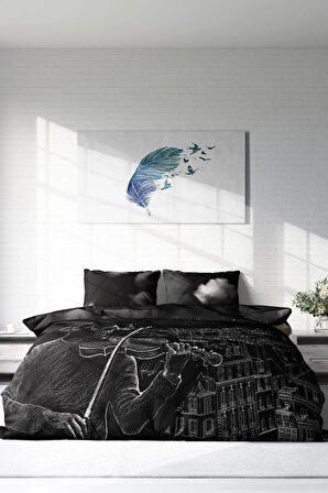 Lastikli Çarşaflı %100 Pamuk Saten Çift Kişilik Nevresim Takımı Night City