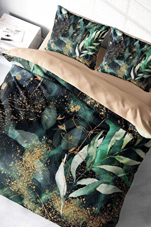 Lastikli Çarşaflı %100 Pamuk Saten Çift Kişilik Nevresim Takımı Cattleya Watercolor