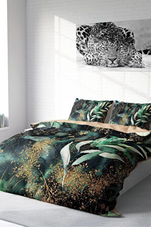 Lastikli Çarşaflı %100 Pamuk Saten Çift Kişilik Nevresim Takımı Cattleya Watercolor