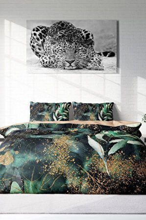 Lastikli Çarşaflı %100 Pamuk Saten Çift Kişilik Nevresim Takımı Cattleya Watercolor