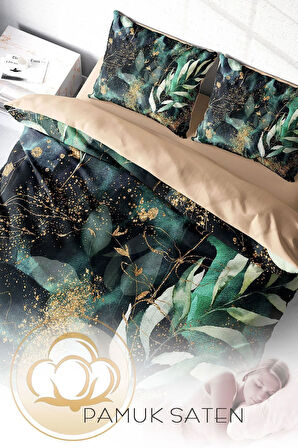Lastikli Çarşaflı %100 Pamuk Saten Çift Kişilik Nevresim Takımı Cattleya Watercolor