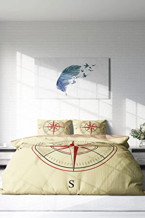 Lastikli Çarşaflı %100 Pamuk Saten Çift Kişilik Nevresim Takımı Compass