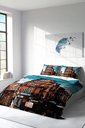 Lastikli Çarşaflı %100 Pamuk Saten Çift Kişilik Nevresim Takımı Apartment