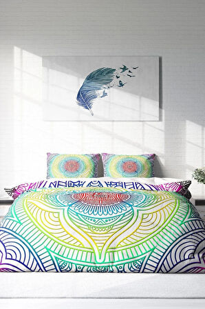 Lastikli Çarşaflı %100 Pamuk Saten Çift Kişilik Nevresim Takımı Rainbow