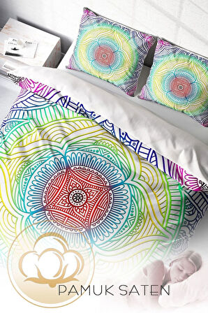 Lastikli Çarşaflı %100 Pamuk Saten Çift Kişilik Nevresim Takımı Rainbow
