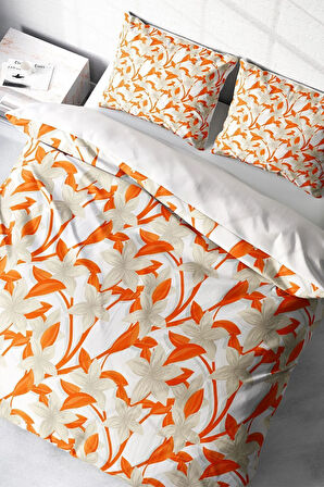 Lastikli Çarşaflı %100 Pamuk Saten Çift Kişilik Nevresim Takımı Orange