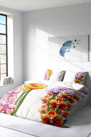 Lastikli Çarşaflı %100 Pamuk Saten Çift Kişilik Nevresim Takımı Orchid
