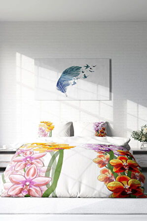 Lastikli Çarşaflı %100 Pamuk Saten Çift Kişilik Nevresim Takımı Orchid