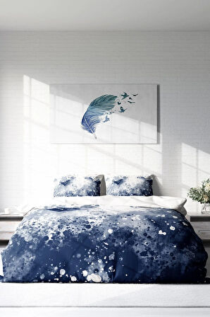 Lastikli Çarşaflı %100 Pamuk Saten Çift Kişilik Nevresim Takımı Stain