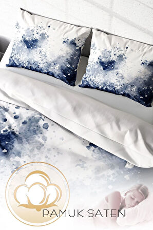 Lastikli Çarşaflı %100 Pamuk Saten Çift Kişilik Nevresim Takımı Stain