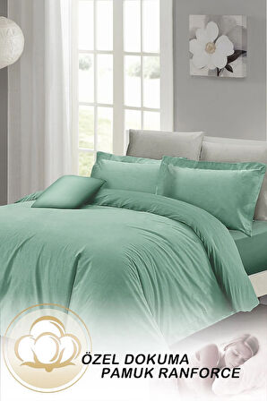 Lastikli Çarşaflı Çift Kişilik Nevresim Takımı Su Yeşili Lux Pamuk