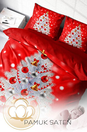 Yılbaşı Nevresim Takımı (Lastikli Çarşaflı) Çift Kişilik %100 Pamuk Saten Gift Noel