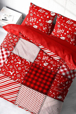 Yılbaşı Nevresim Takımı (Lastikli Çarşaflı) Çift Kişilik %100 Pamuk Saten Ekose