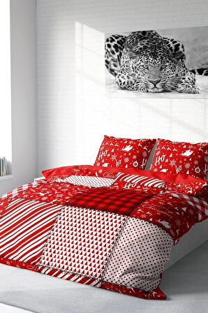 Yılbaşı Nevresim Takımı (Lastikli Çarşaflı) Çift Kişilik %100 Pamuk Saten Ekose