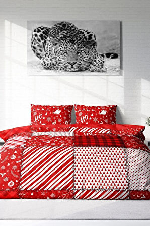 Yılbaşı Nevresim Takımı (Lastikli Çarşaflı) Çift Kişilik %100 Pamuk Saten Ekose