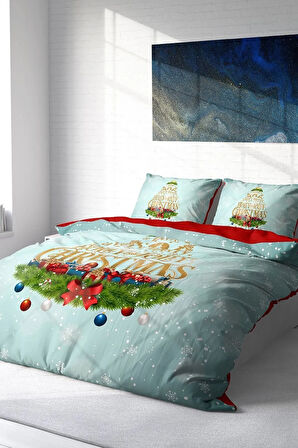 Yılbaşı Nevresim Takımı (Lastikli Çarşaflı) Çift Kişilik %100 Pamuk Saten Joly