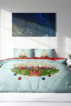 Yılbaşı Nevresim Takımı (Lastikli Çarşaflı) Çift Kişilik %100 Pamuk Saten Joly