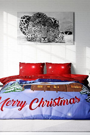 Yılbaşı Nevresim Takımı (Lastikli Çarşaflı) Çift Kişilik %100 Pamuk Saten Dream