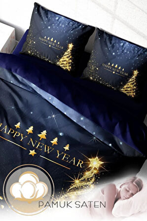 Yılbaşı Nevresim Takımı (Lastikli Çarşaflı) Çift Kişilik %100 Pamuk Saten Christmas Tree