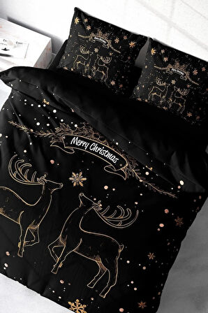 Yılbaşı Nevresim Takımı (Lastikli Çarşaflı) Çift Kişilik %100 Pamuk Saten Deer