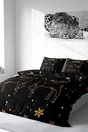 Yılbaşı Nevresim Takımı (Lastikli Çarşaflı) Çift Kişilik %100 Pamuk Saten Deer