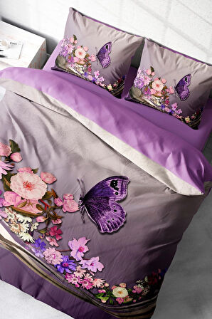 Anneler Günü Nevresim Takımı (Lastikli Çarşaflı) Çift Kişilik %100 Pamuk Saten Butterfly