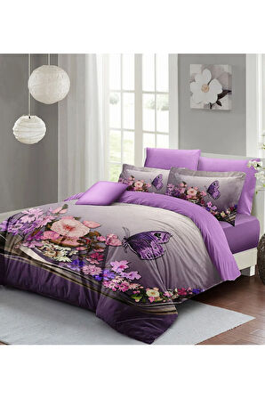 Anneler Günü Nevresim Takımı (Lastikli Çarşaflı) Çift Kişilik %100 Pamuk Saten Butterfly