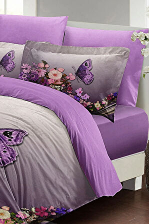 Anneler Günü Nevresim Takımı (Lastikli Çarşaflı) Çift Kişilik %100 Pamuk Saten Butterfly