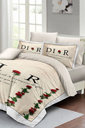 Nevresim Takımı %100 Doğal Pamuk Çift Kişilik 3d Digital Poetry Roses