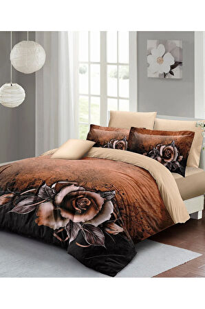 Nevresim Takımı %100 Doğal Pamuk Çift Kişilik 3d Digital Copper Rose