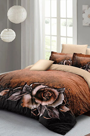 Nevresim Takımı %100 Doğal Pamuk Çift Kişilik 3d Digital Copper Rose