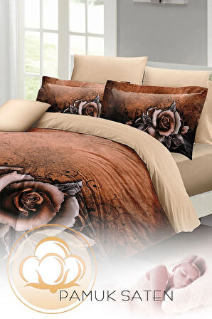 Nevresim Takımı %100 Doğal Pamuk Çift Kişilik 3d Digital Copper Rose
