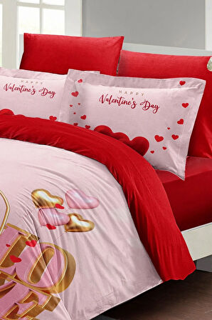 Sevgililer Günü Çift Kişilik Nevresim Takımı%100 Pamuk Saten Valentine's