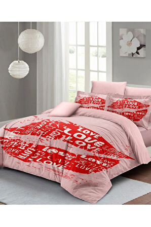 Kıng Sıze Sevgililer Günü Çift Kişilik Nevresim Takımı%100 Pamuk Saten Kiss 220x240cm