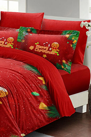 Yılbaşı Süsü Cookie Noel %100 Pamuk Saten 3d Çift Kişilik Nevresim Takımı