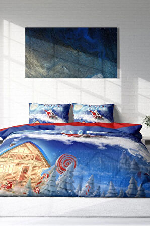 Yılbaşı Süsü Merry Christmas Çift Kişilik 3d Nevresim Takımı Pamuk Saten