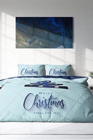 Yılbaşı Süsü Merry Christmas Çift Kişilik 3d Nevresim Takımı Pamuk Saten