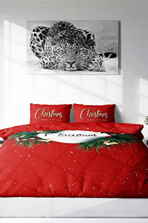 Yılbaşı Süsü Merry Christmas Çift Kişilik 3D Nevresim Takımı Pamuk Saten