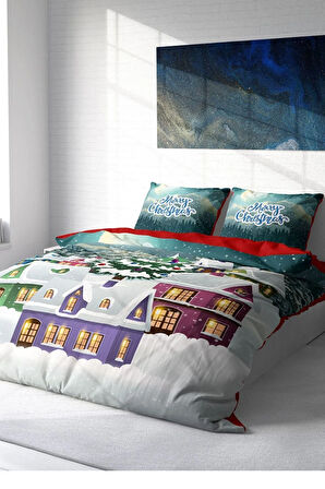 Yılbaşı Süsü Merry Christmas Çift Kişilik 3D Nevresim Takımı Pamuk