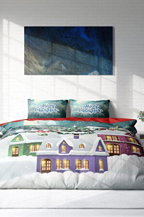 Yılbaşı Süsü Merry Christmas Çift Kişilik 3D Nevresim Takımı Pamuk