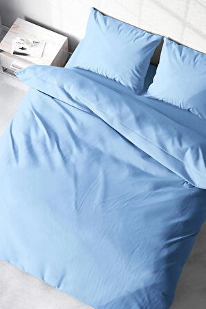Kıng Sıze Soft Mavi Lux Pamuk Ranforce Çift Kişilik Nevresim Takımı 220x240cm