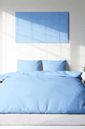 Kıng Sıze Soft Mavi Lux Pamuk Ranforce Çift Kişilik Nevresim Takımı 220x240cm