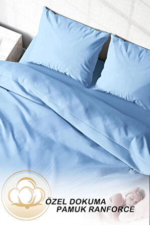Kıng Sıze Soft Mavi Lux Pamuk Ranforce Çift Kişilik Nevresim Takımı 220x240cm