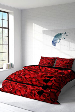 Kıng Sıze Rose Feather 3d Çift Kişilik Nevresim Takımı 220x240cm