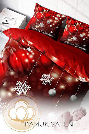 Yılbaşı Çift Kişilik Nevresim ( Lastikli Çarşaflı ) %100 Pamuk Saten Crystal
